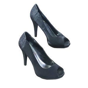 STYLE & CO Black Satin Heels with Sparkle Accents Size 9